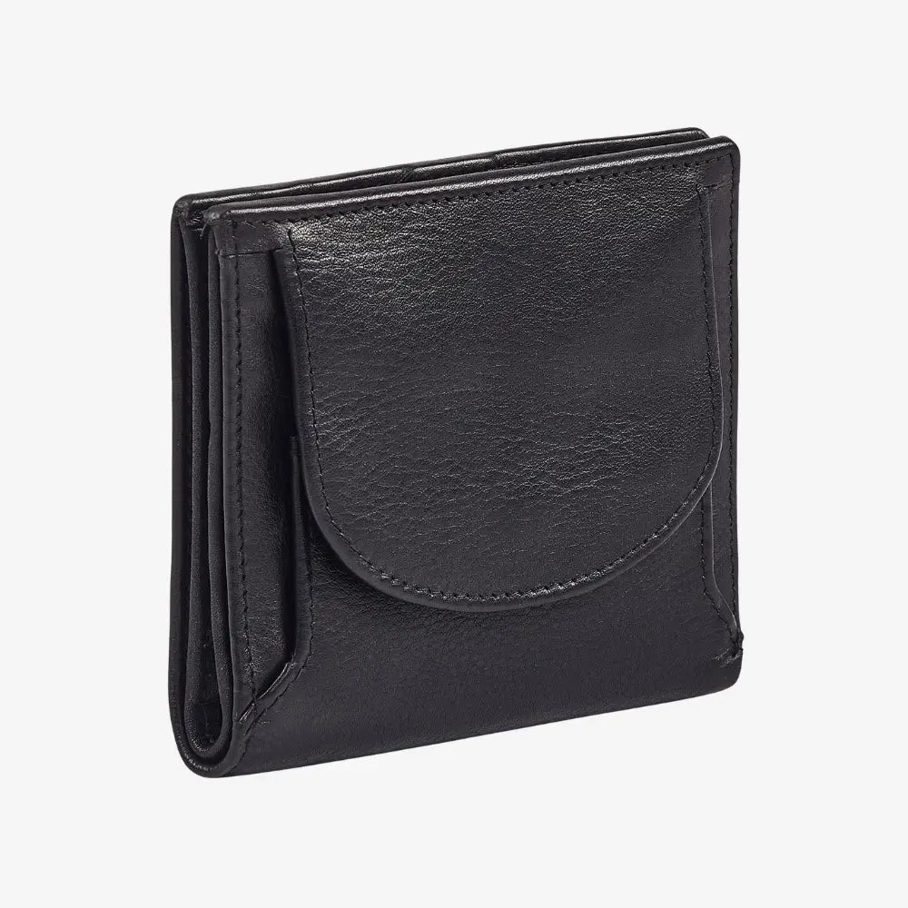 Black real leather purse with coin tray and RFID protection