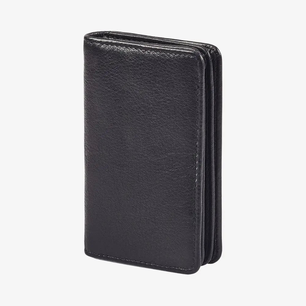 Black leather card holder with RFID protection and ID window