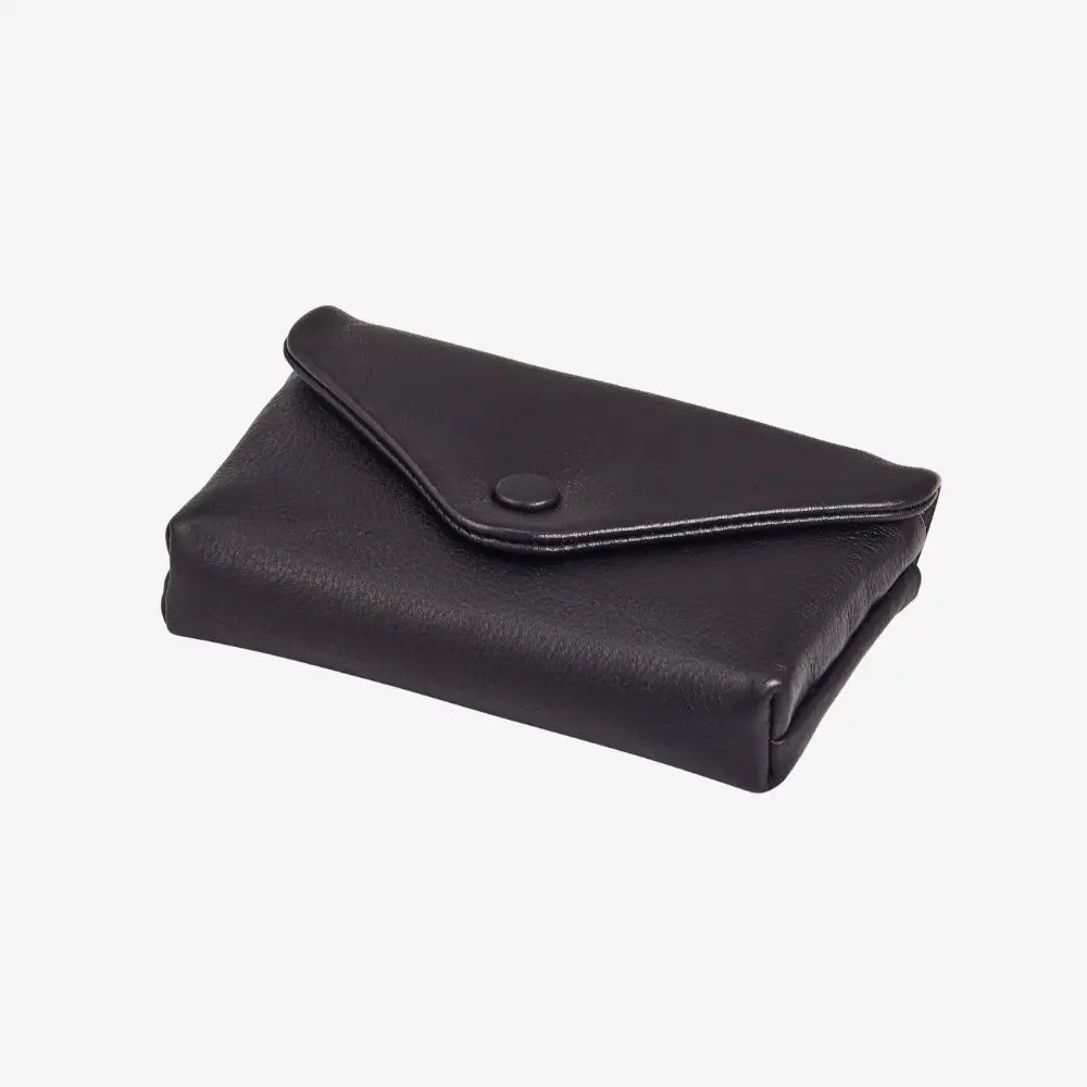 Black ladies leather envelope coin wallet with zip pocket