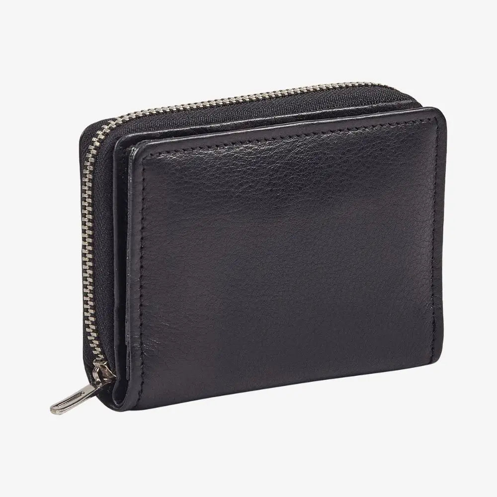 Black leather zipped card holder with RFID protection for women
