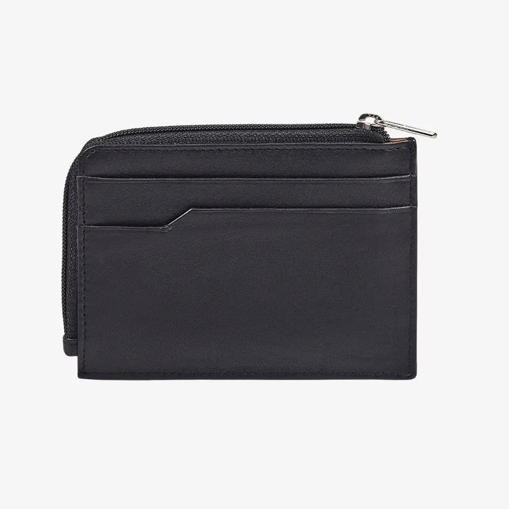 Black real leather card holder wallet with zip compartment