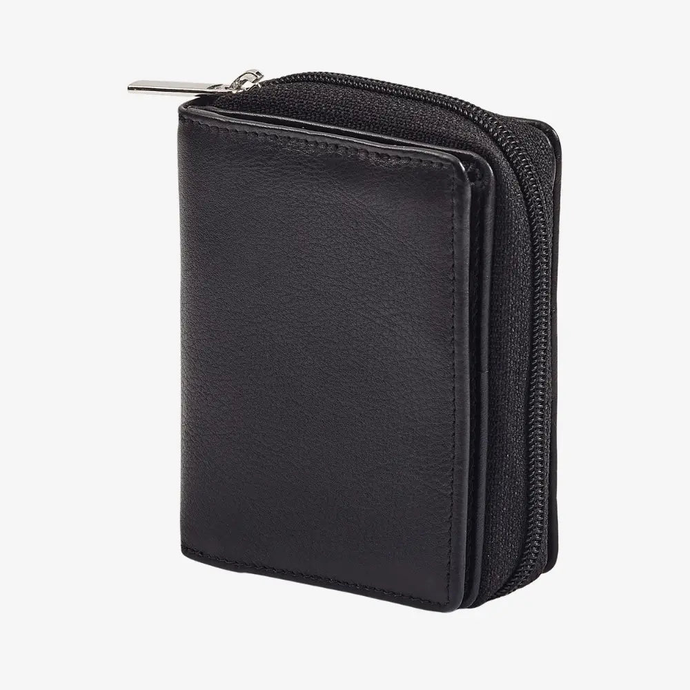 Black leather purse for women with RFID protection 