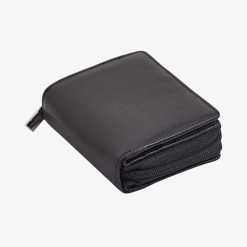 Compact black leather purse for everyday use