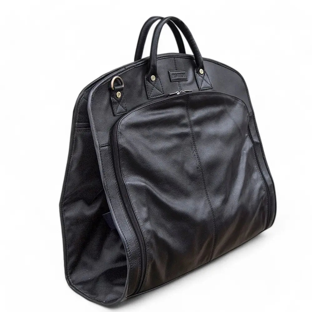 Angle view of Black suit garment carrier on a white background