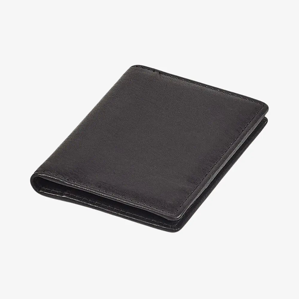 Top view of Black leather card holder on a white background