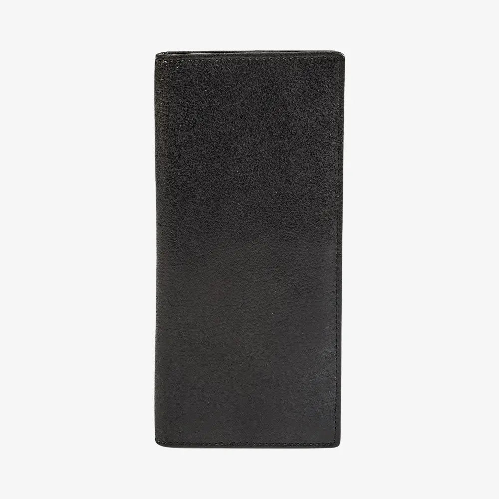 Front view of Black leather wallet on a white background