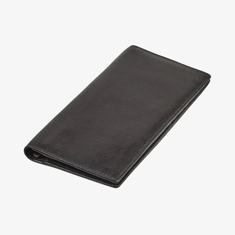 Top view of Black leather wallet on a white background