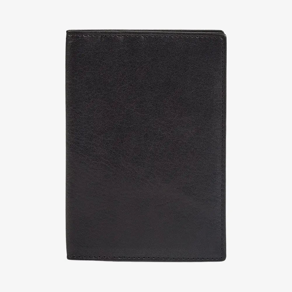 Front view of Black leather Passport Holder on a white background