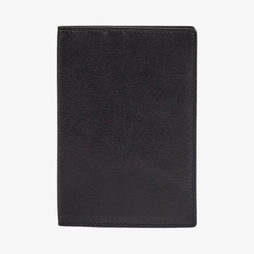 Front view of Black leather Passport Holder on a white background