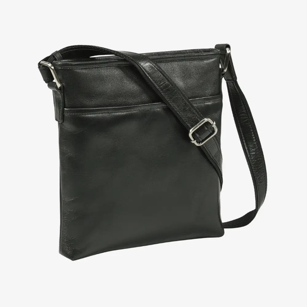 Black large leather crossbody handbag with zip closure