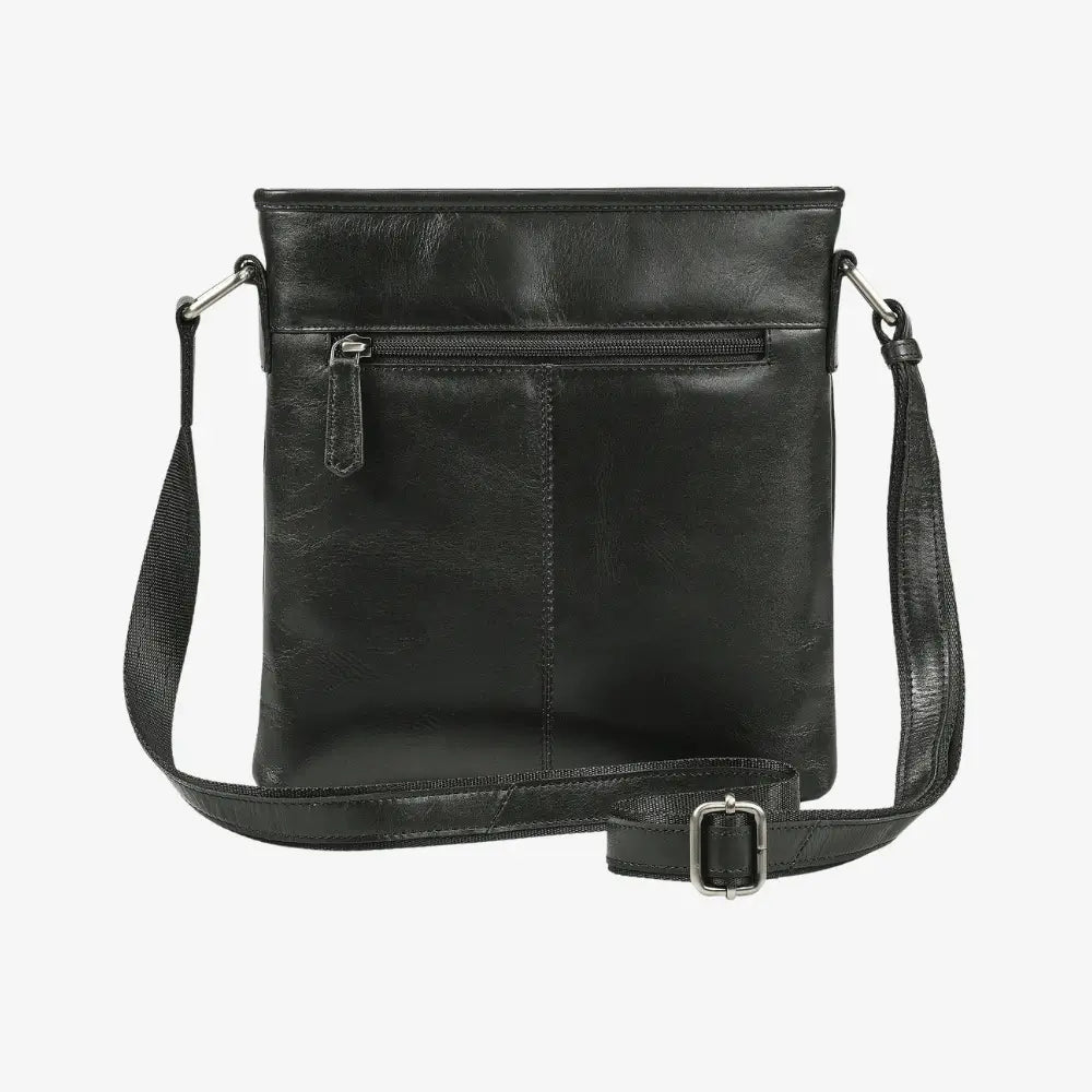 Black large leather crossbody handbag with zip closure