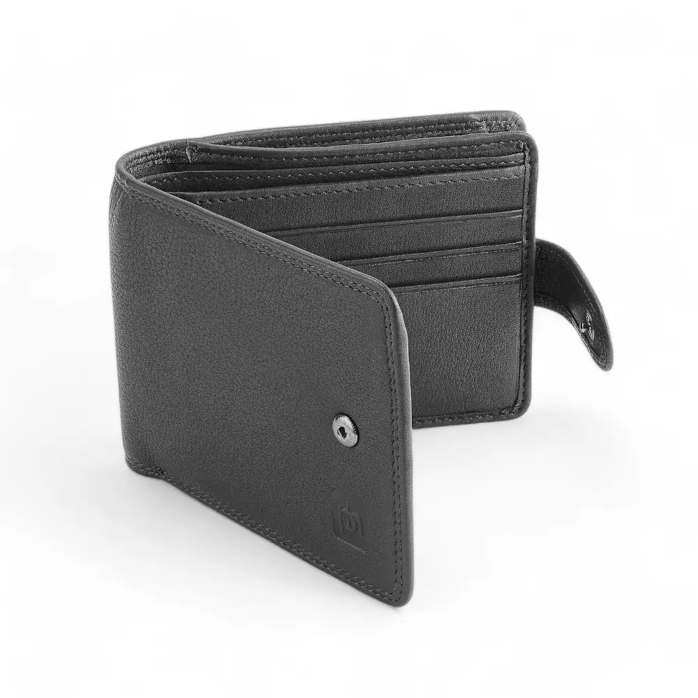Black leather wallet on a white background