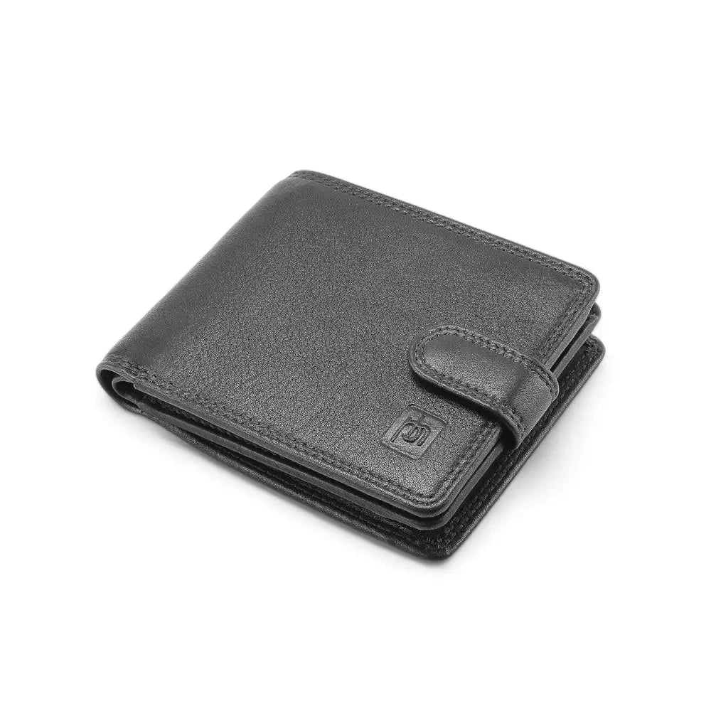 Top view of Black leather wallet on a white background