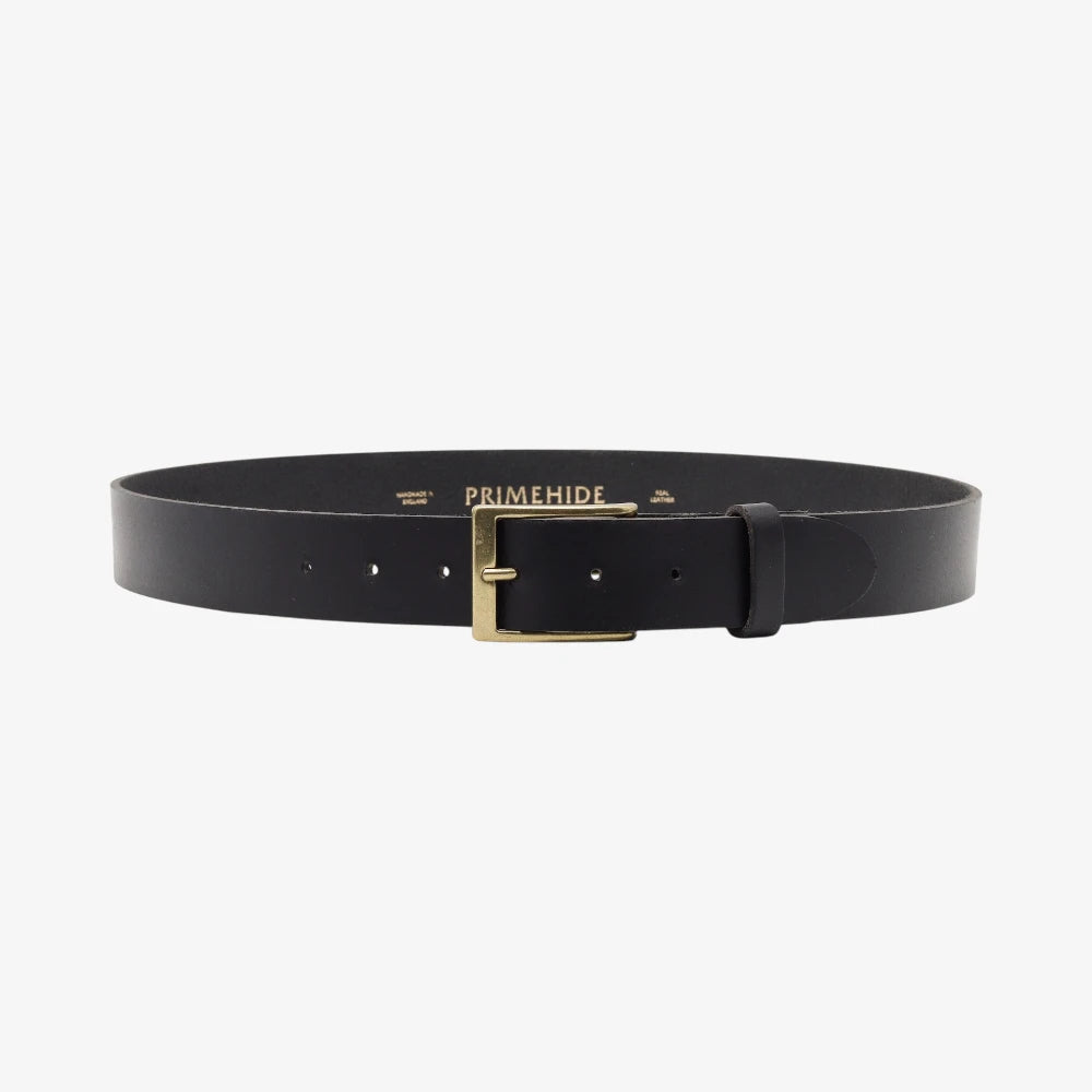 Full width view of Black Leather Belt on a white background
