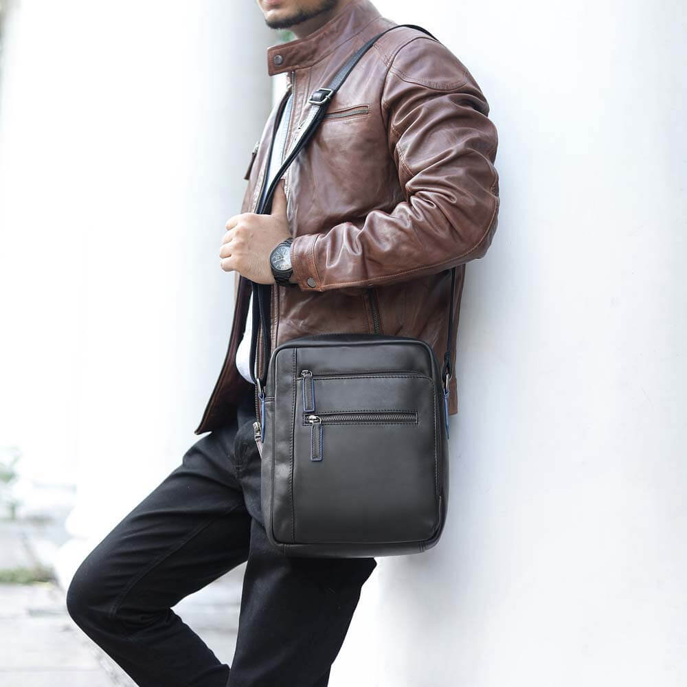 Waxy Leather Messenger Bag with Organiser & Tablet Pocket Frankie Chester