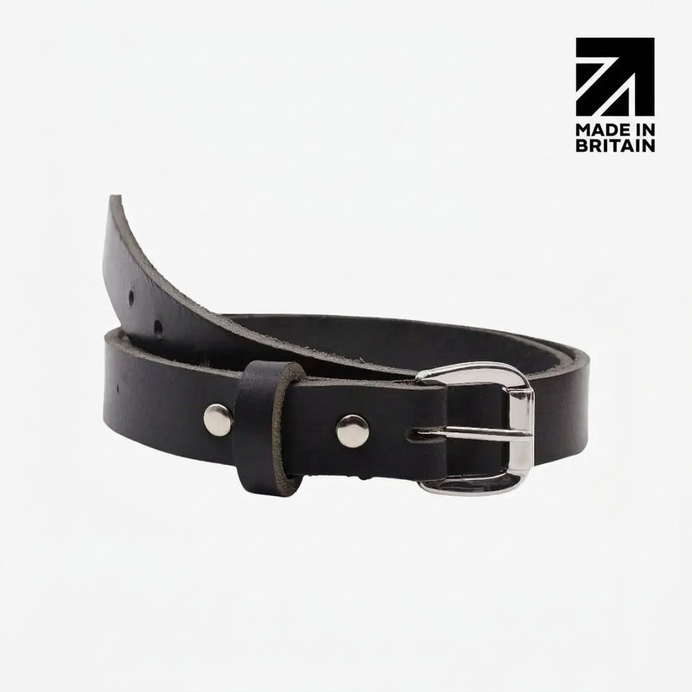 Women’s Slim Leather Belt Silver Buckle - Made in Britain 22mm