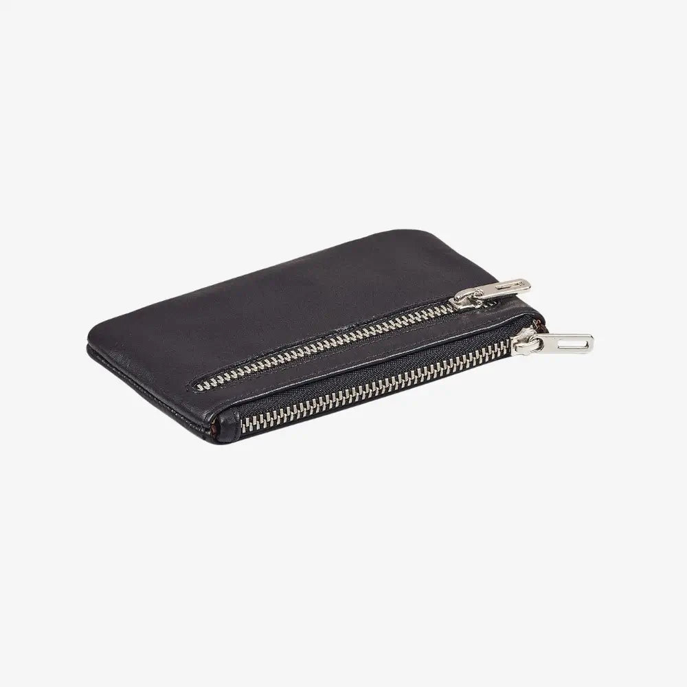 Compact black leather zip coin purse for everyday use