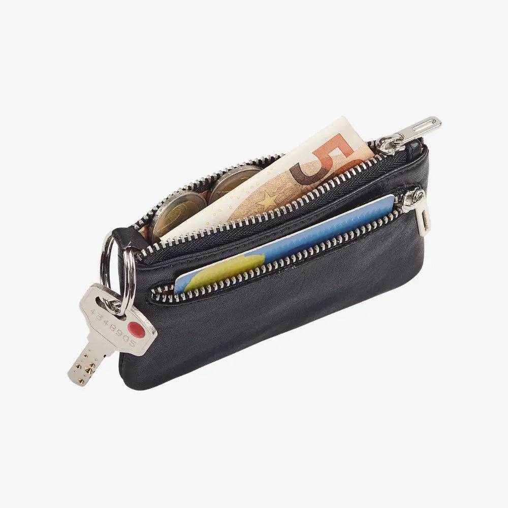  Real leather zip top coin purse for women in black