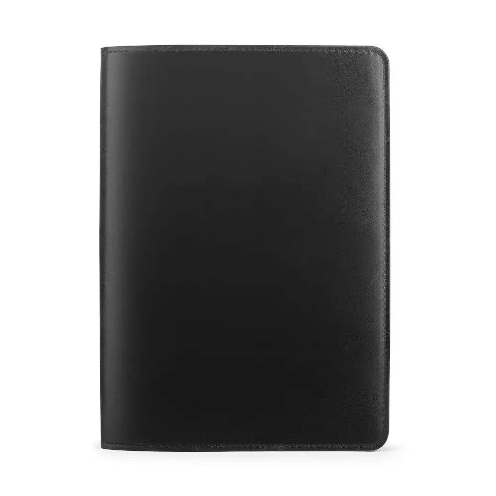 Black leather diary cover on a white background