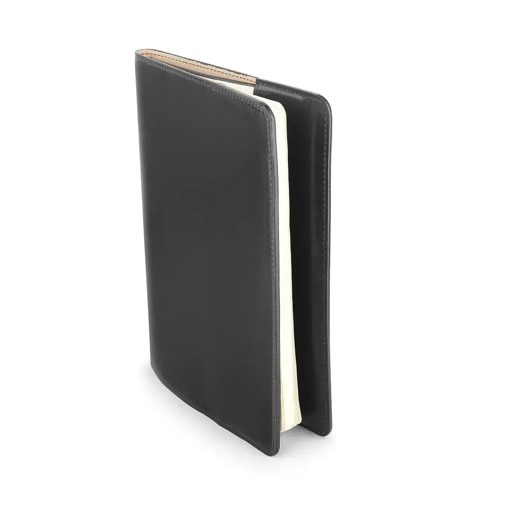 Black leather diary cover on a white background