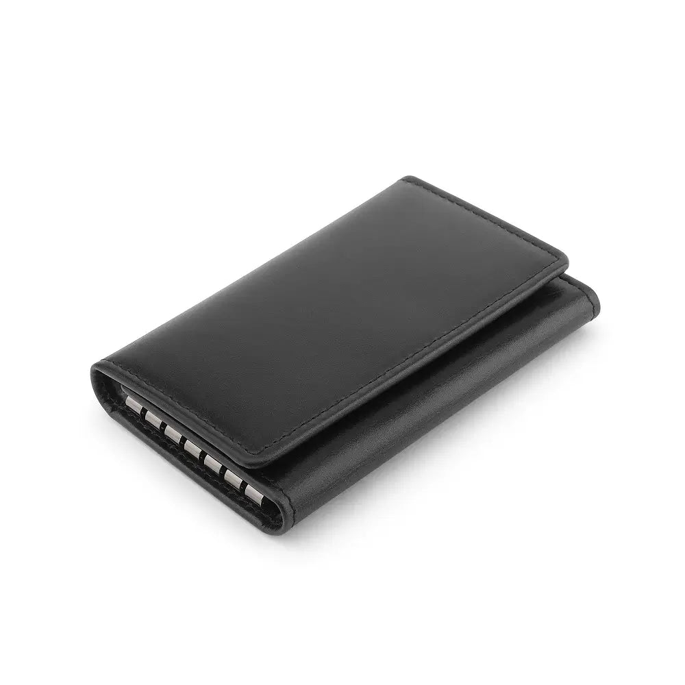 Black wallet with card slots on a white background