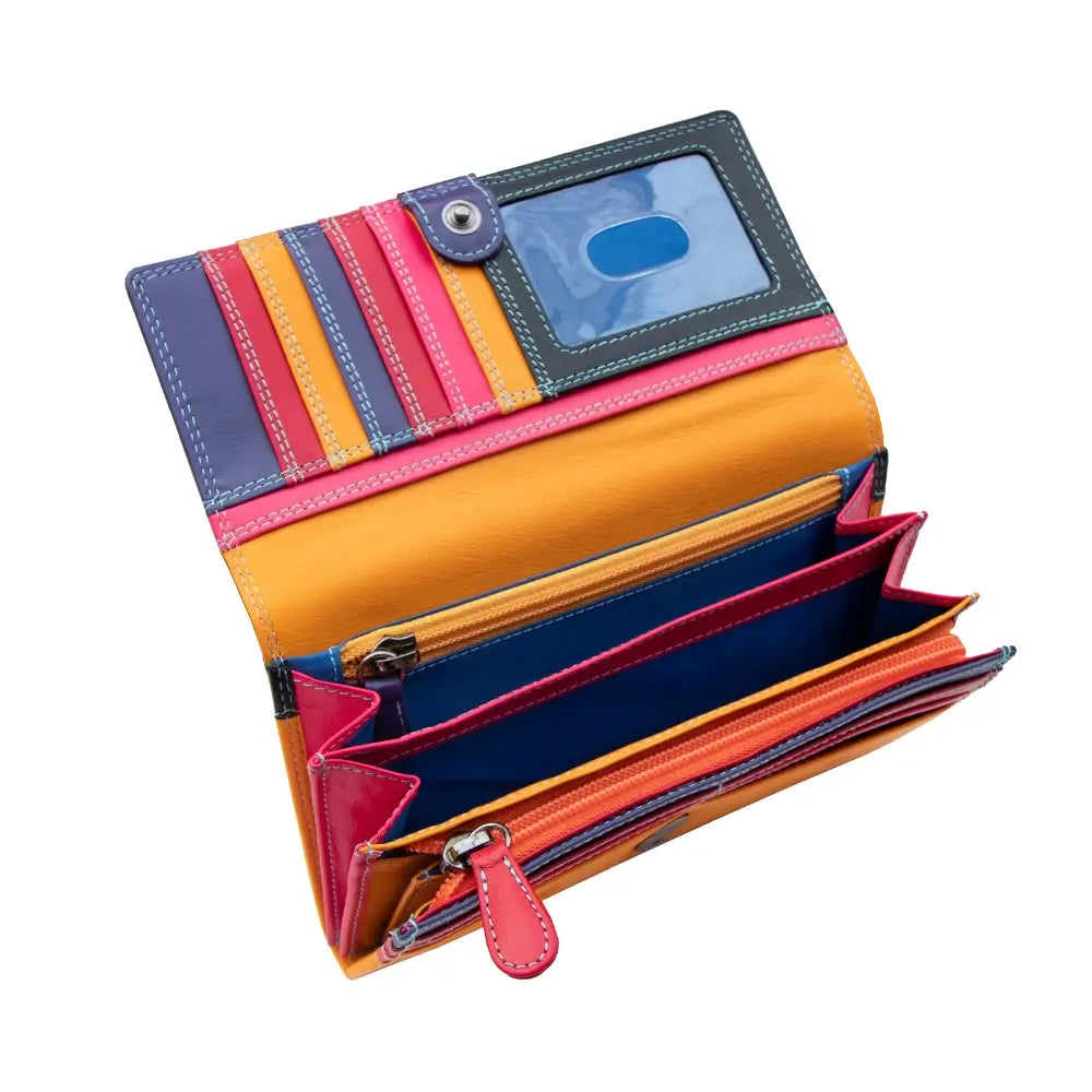 Colorful wallet with multiple compartments on a white background