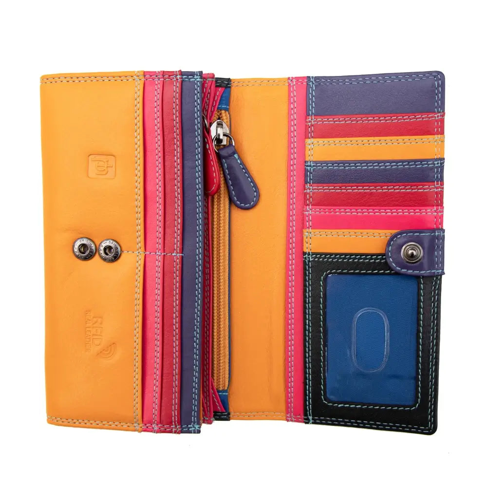 Colorful wallet with striped design on a white background