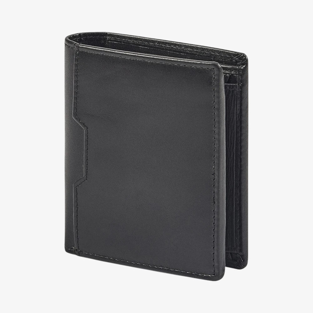 Side view of Black leather wallet on a white background