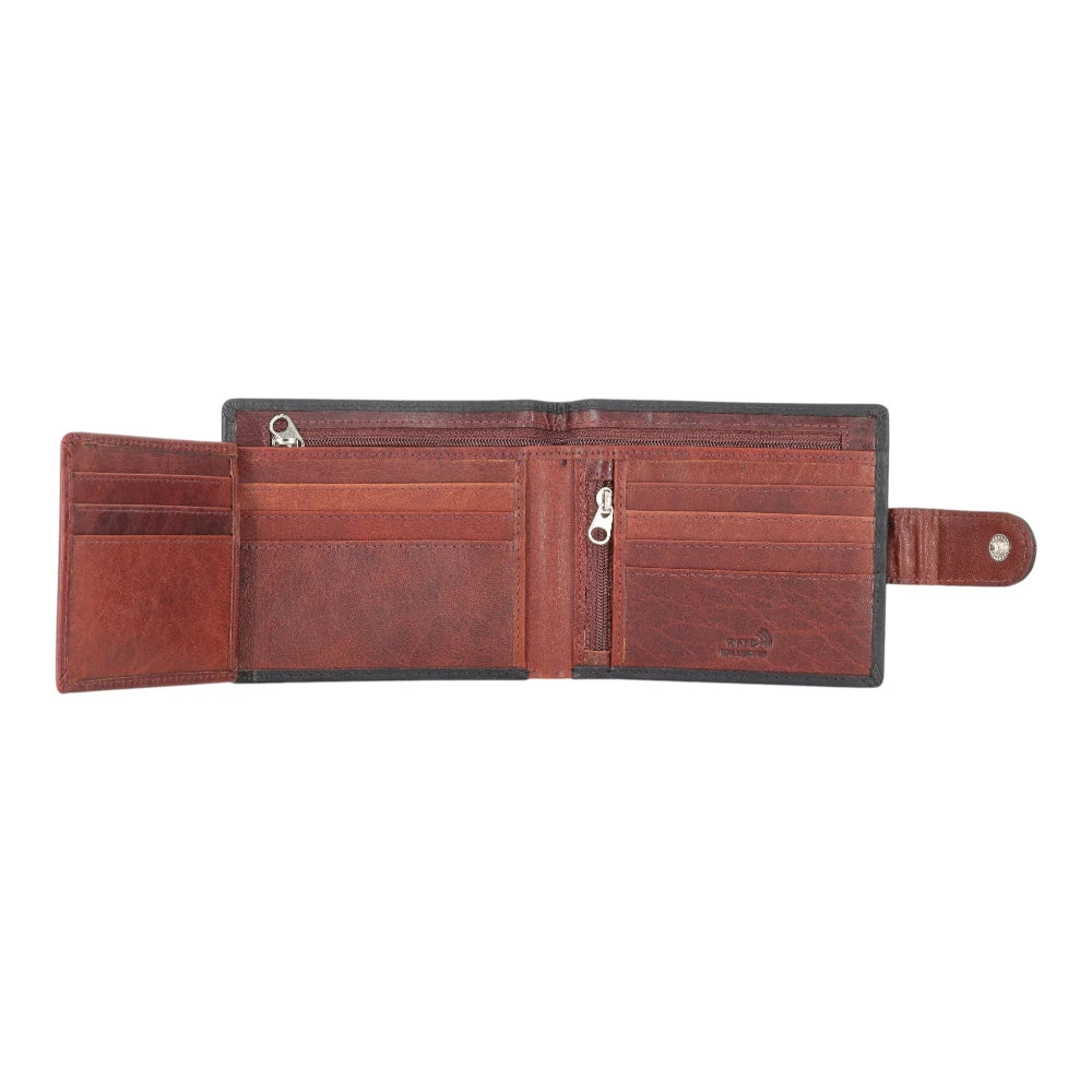 Black  leather wallet open on a white background