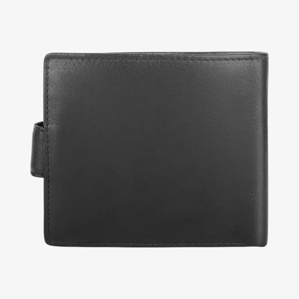 Back view of Black leather wallet on a white background