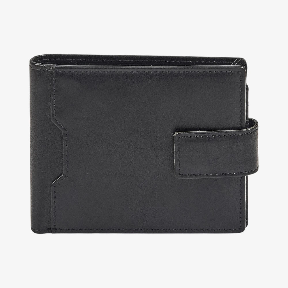 Front view of Black leather wallet  on a white background
