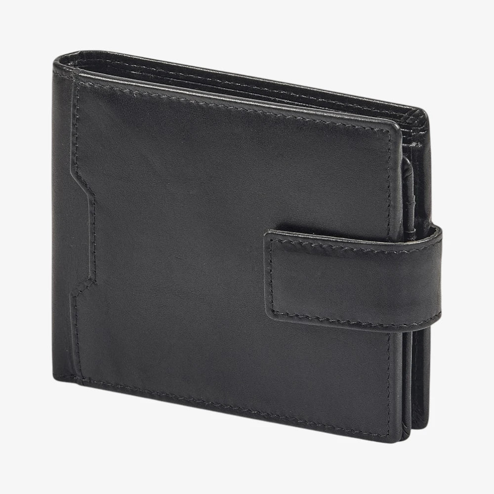 Side view of Black leather wallet on a white background