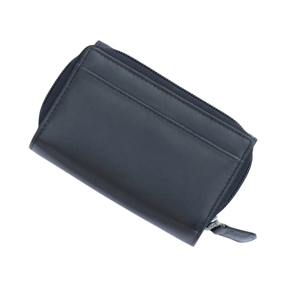 Black wallet with a zipper on a white background