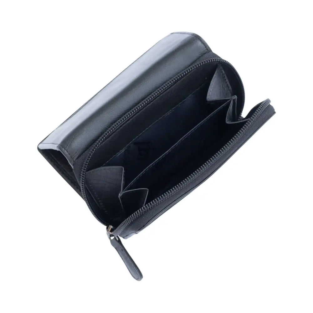 Black wallet with a zipper on a white background