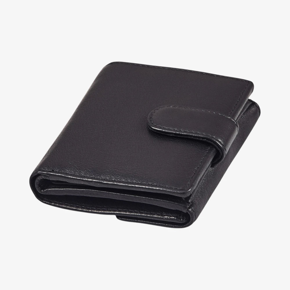 Small black leather purse for women with RFID security 