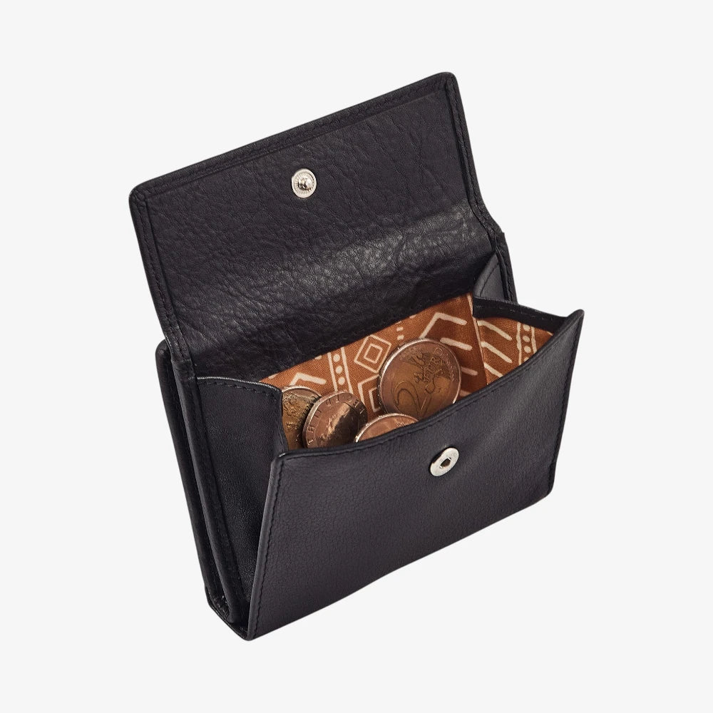 Black real leather purse with card slots and coin compartment
