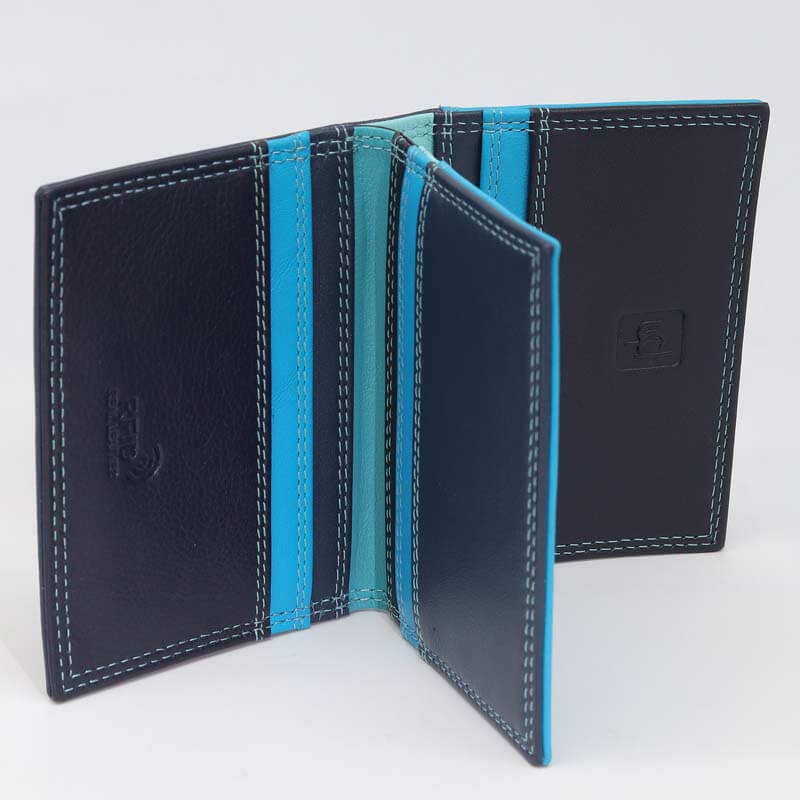 Blue Jade London bifold card holder open showing 11 card slots — PRIMEHIDE