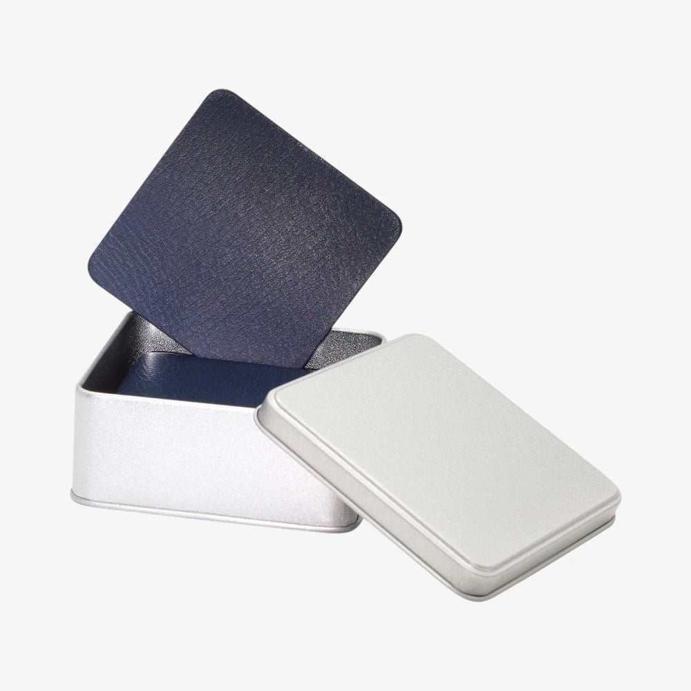  Blue leather coaster set for dining room on a white background
