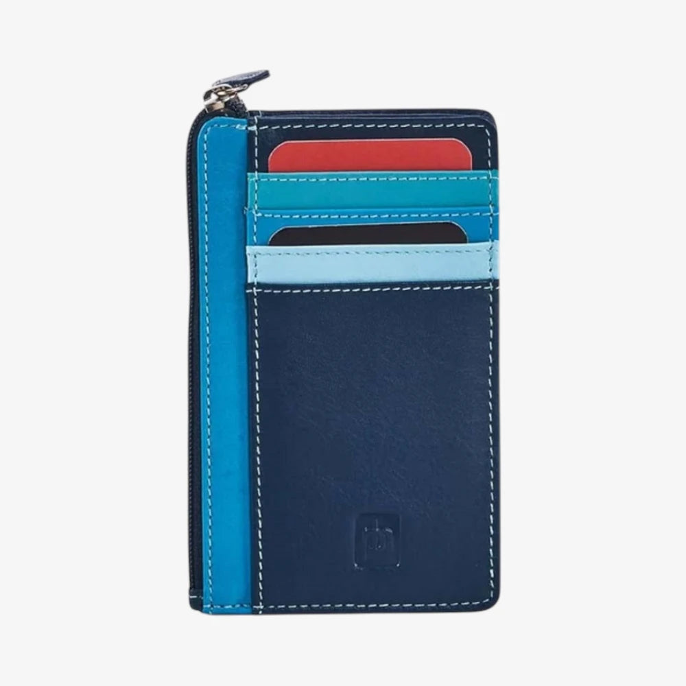 Front view of Blue Card Holder Purse with card slots on a white background