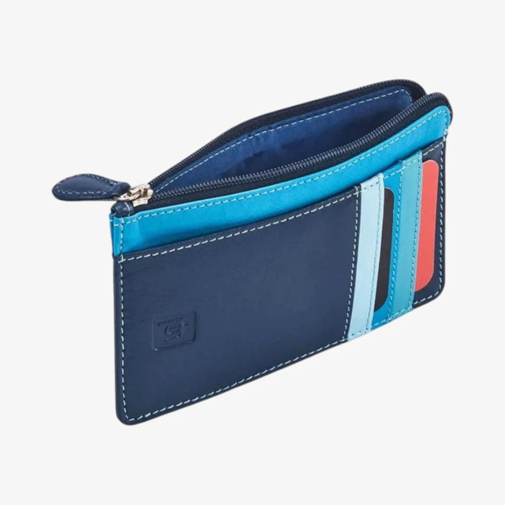 Blue Card Holder Purse with card slots on a white background