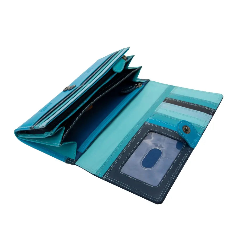 Blue wallet with card holder on a white background