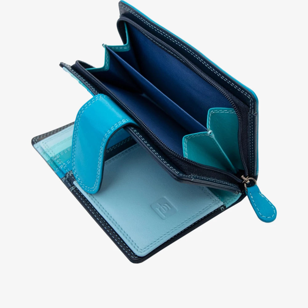 Blue wallet with a card holder on a white background
