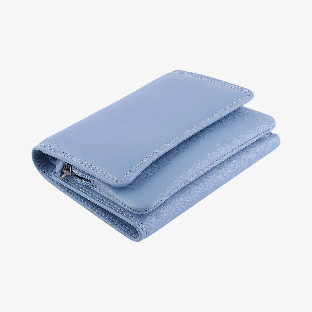 Top view of  blue wallet on a white background
