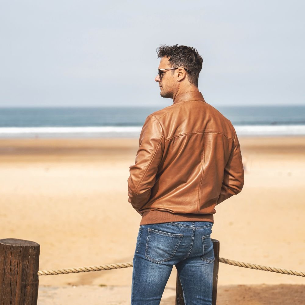 Bomber Leather Jacket Jack Tan 6093 (2)