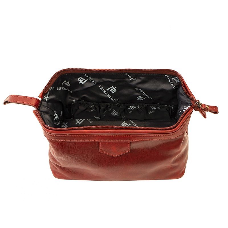Bordeaux Luxury Leather Washbag open view
