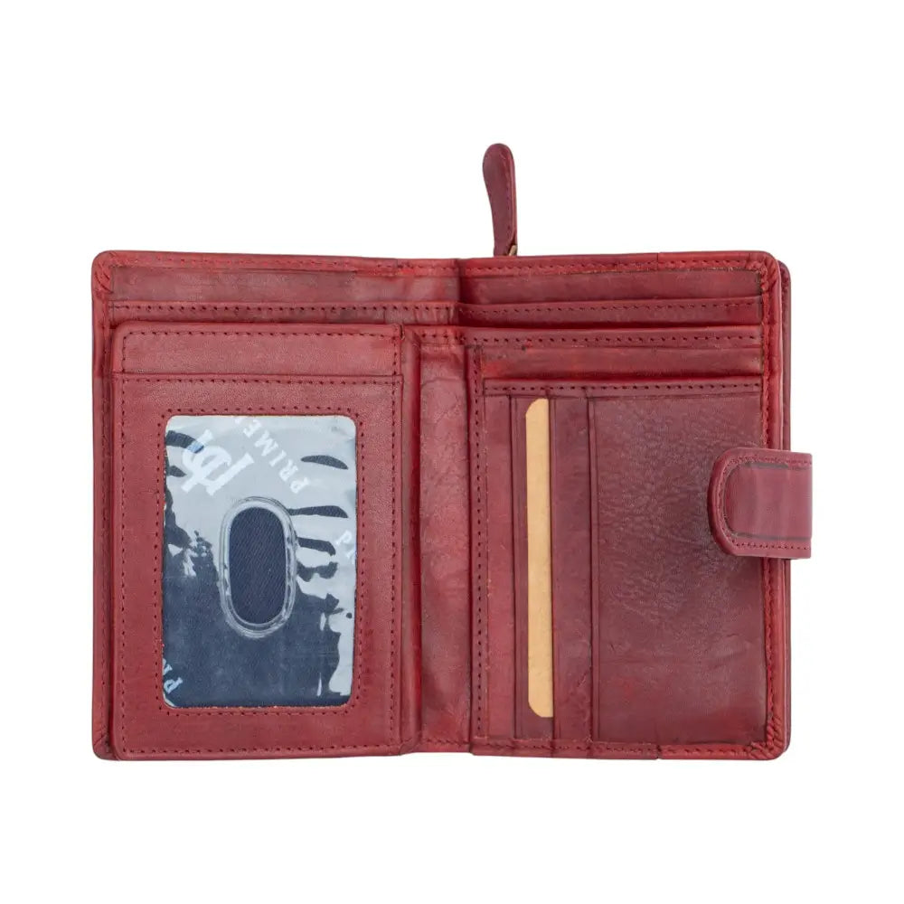 Bordeaux leather wallet with card slots on a white background