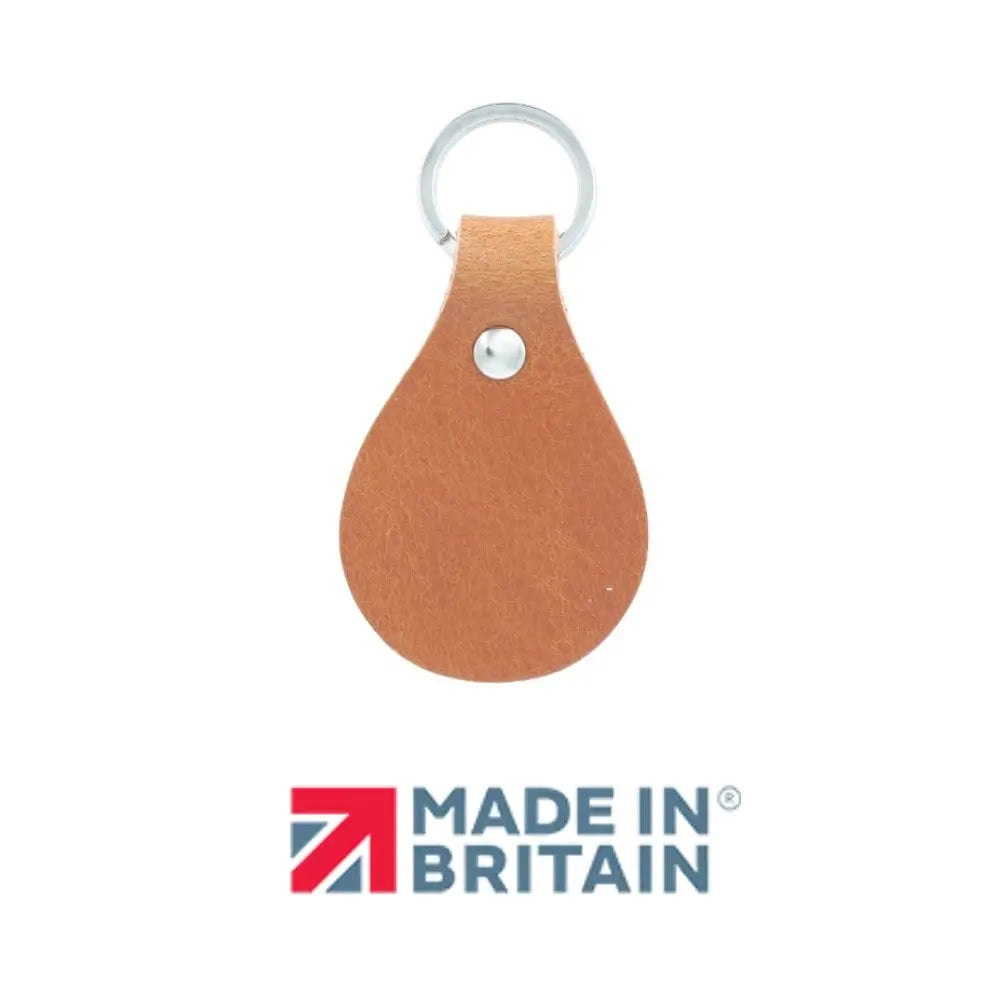 Brandy leather keychain with 'Made in Britain' logo on a white background