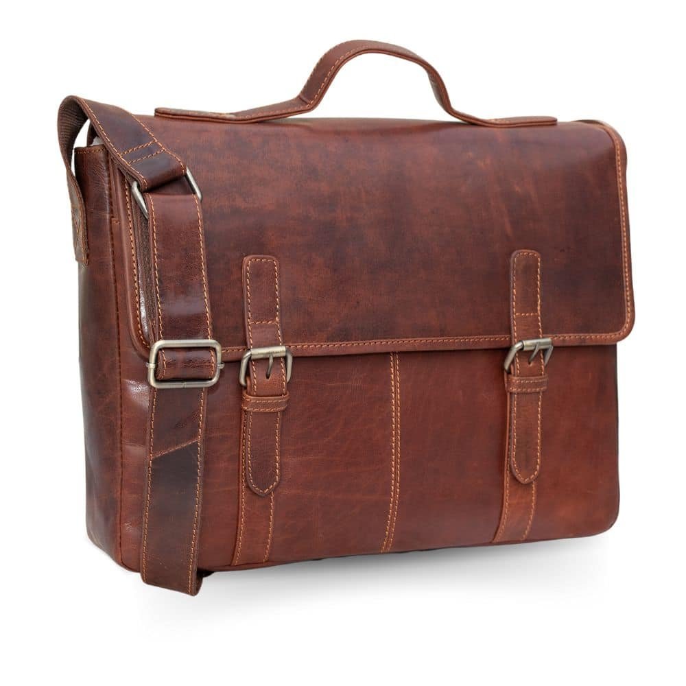Bridge Briefcase With Leather Strap Brown 3_4th&#8211;GL10BRIEFCASEBRN