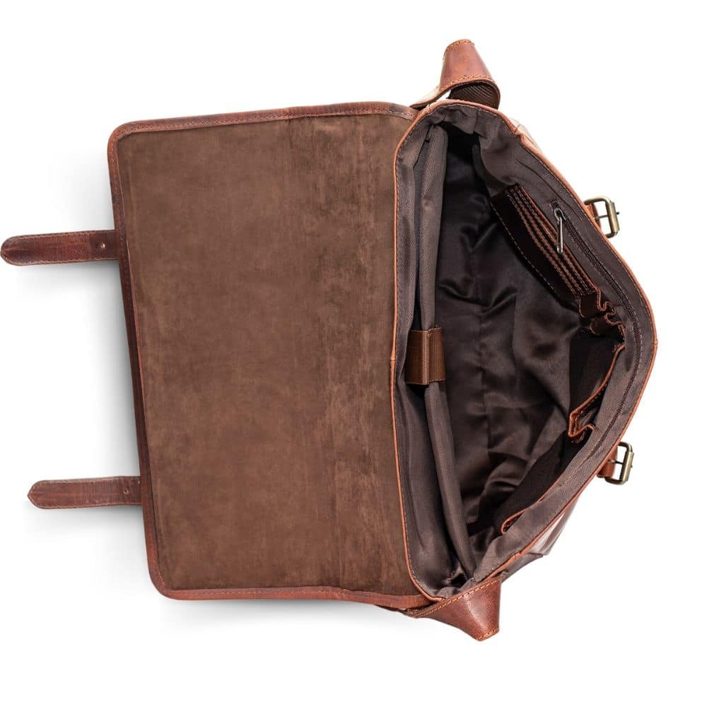 Bridge Briefcase With Leather Strap Brown inside-GL10BRIEFCASEBRN