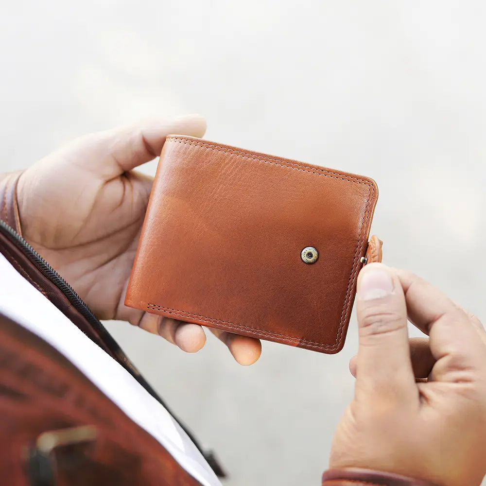 Brown Leather Trifold Wallet For Men &#8211; James Leon 07